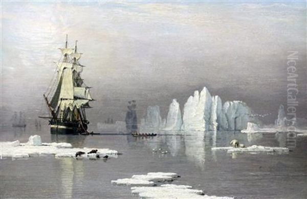 Sailing Ships In The Arctic With Polar Bears And Seals - view 1