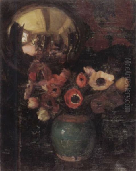 Stilleben Mit Anemonenstrauss Und Selbstbildnis Des Malers In Spiegelkugel - view 1