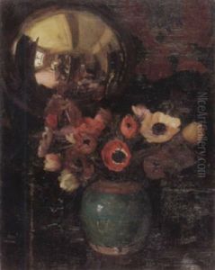 Stilleben Mit Anemonenstrauss Und Selbstbildnis Des Malers In Spiegelkugel by Charles Daniel Ward