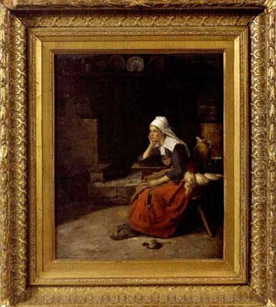 Young Woman Sitting By A Hearth, Brittany - view 1