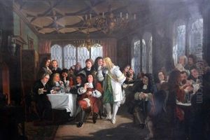 Interior Of Will's Coffee House, Covent Garden, With Eminent 17th Century Figures