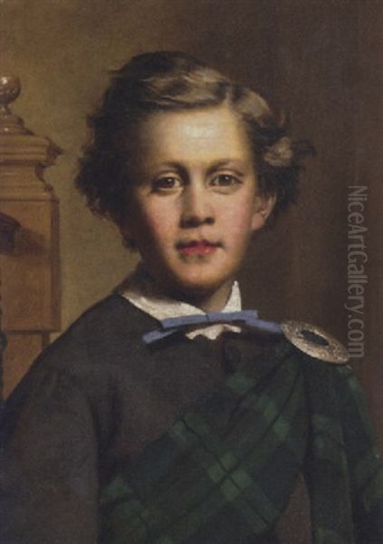Portrait Of A Boy In A Grey Coat And A Sutherland Tartan Plaid, In An Interior - view 1