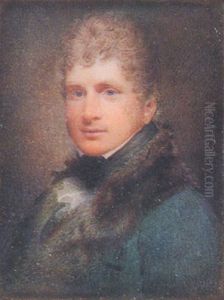 A Gentleman, In Green Coat With Black Stitching And Fur Collar, Green Stock, White Frilled Shirt