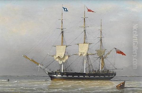 A Three-masted Merchantman Anchored In The Humber, Signalling That She Is Preparing To Sail - view 1