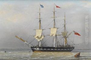 A Three-masted Merchantman Anchored In The Humber, Signalling That She Is Preparing To Sail
