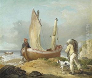 Fishermen With Their Boat by James Ward