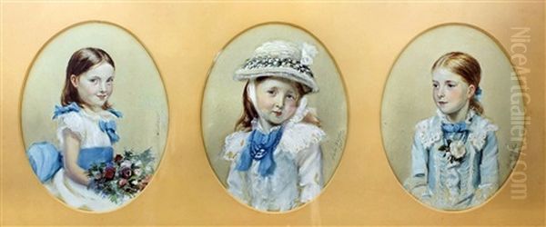 Half Length Portraits Of Young Girls, All In Blue Dresses - view 1