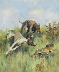 Rabbits Pursued By Greyhounds by Arthur Wardle