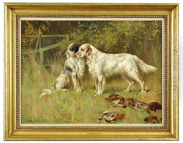 "the Day's Bag" - Two English Setters With Dead Game - view 1