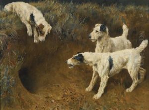 Wire Fox Terriers By A Badger Set Wire Fox Terriers By A Badger Set