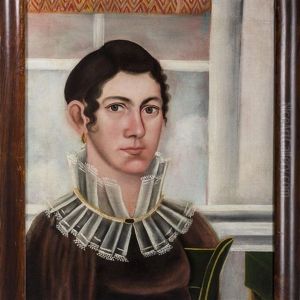 Woman With Lacy Collared Dress, Seated In Front Of A Window With Valance