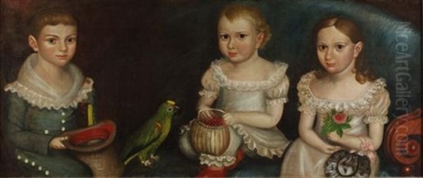 Portrait Of The Dana Children With Parrot - view 1