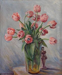 Untitled (still Life With Tulips And Figurine) by Laura Wheeler Waring