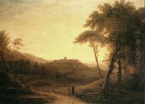 Figures In An Italianate Landscape by Simon Warnberger