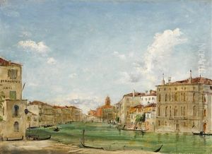A View Of The Grand Canal, Venice, With Palazzo Corner To The Right by William White Warren