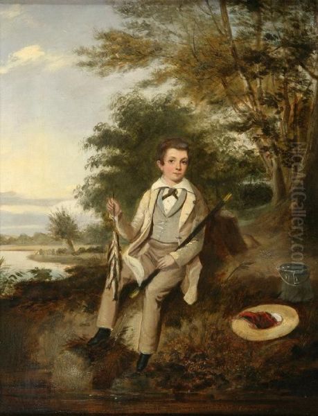 The Young Fisherman, - Young Boy Seated With His Catch On A Riverbank - view 1