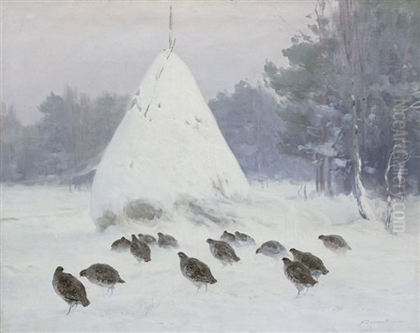 Partridges In The Snow - view 1
