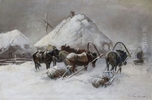 Sanie Przed Osniezona Chata by Czeslaw Wasilewski