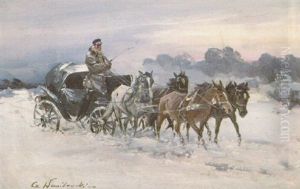 Winterliche Kutschenfahrt by Jan (Czeslaw) Wasilewski