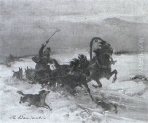 A Sleigh Ride In The Snow by Jan (Czeslaw) Wasilewski