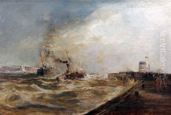 Paddlesteamer And Sailing Ship Entering Harbour - view 1