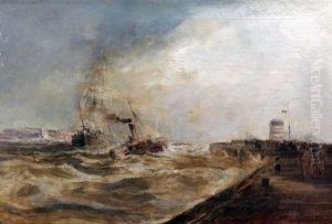 Paddlesteamer And Sailing Ship Entering Harbour Paddlesteamer And Sailing Ship Entering Harbour