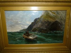 Fishing Boat Near Cliffs On A Swell by Frank Wasley
