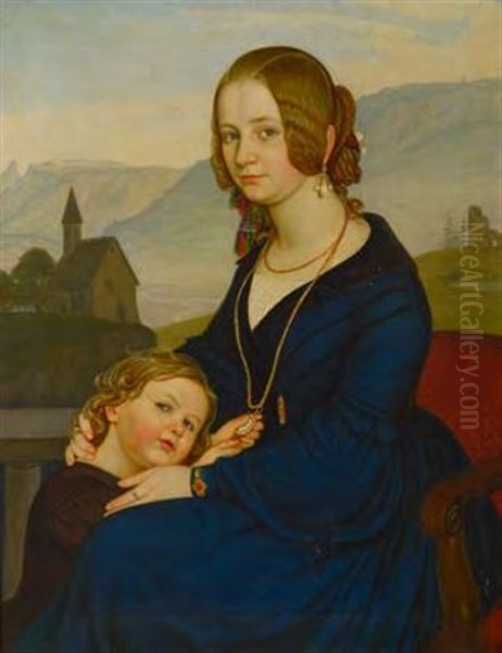 Portrat Der Elisabeth Reichsgrafin Khuen Von Belasi Mit Ihrem Sohn Arthur, Reichsgraf Khuen Von Belasi - view 1