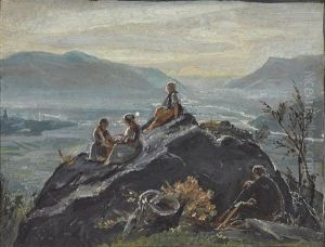 Blick Ins Etschtal Mit Kindern Auf Einem Hugel by Friedrich Wasmann
