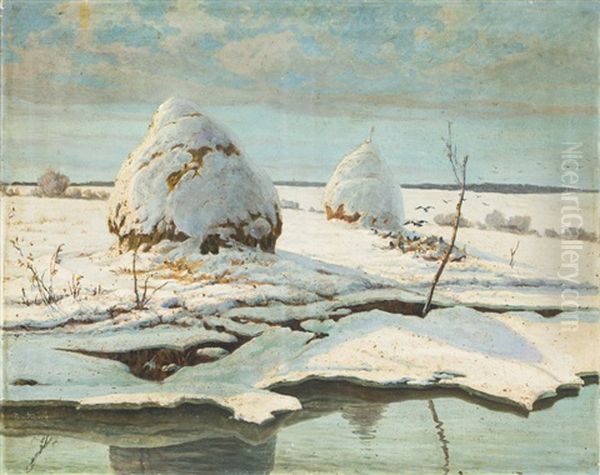 Grainstacks In Winter - view 1