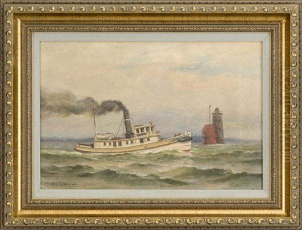 The Steam Tug Howell Passing Whaleback Light - view 1