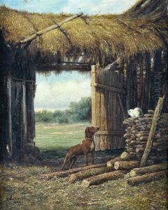 Cat And A Dog At The Entrance by Frantiszek Wastkowski