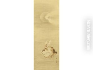 An Amber-eyed Fat Brown Piebald Hare Seated Beneath The Full Moon Partially Hidden By Wisps Of Clouds
