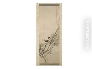 Two Japanese Robins And Plum Blossoms by Shotei Watanabe
