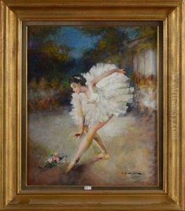 Ballerine Ramassant Un Bouquet De Fleurs