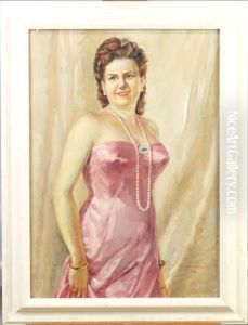 La Dame A La Robe Rose Et Au Collierde Perles by Charles Joseph Watelet