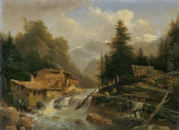 Gebirgslandschaft Mit Muhle Am Bach - view 1