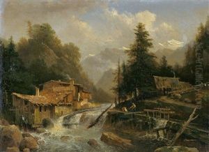Gebirgslandschaft Mit Muhle Am Bach by Louis Etienne Watelet
