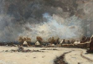 Verschneites Dorf by Louis Francois Victor Watelin
