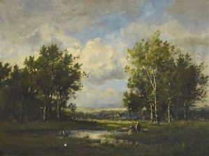 Laveuses Au Bord D'un Cours D'eau by Louis Francois Victor Watelin