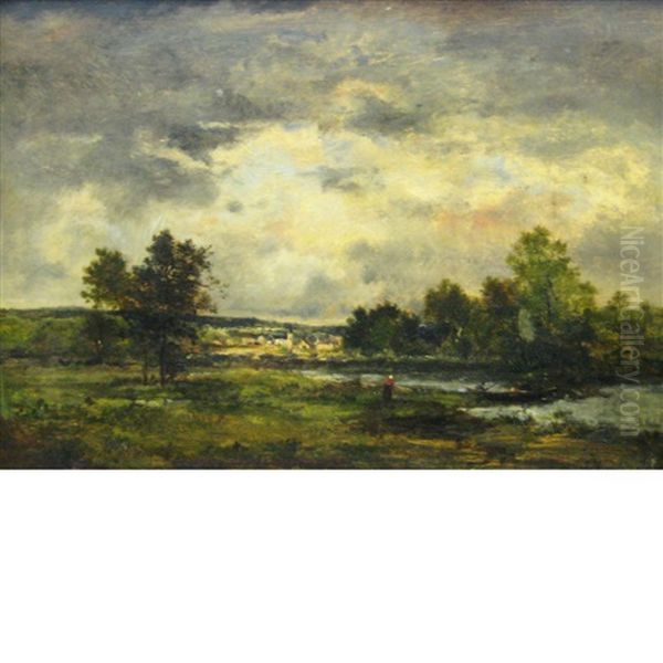 Anglers On A Lake Outside A Town - view 1