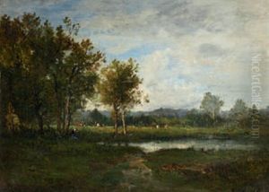 Tumpellandschaft Mit Weidenden Kuhen by Louis Francois Victor Watelin