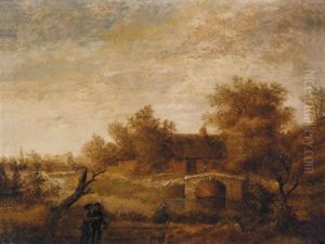 Landschaft Mit Einem Haus Zwischen Baumen Und Einer Brucke Landschaft Mit Einem Haus Zwischen Baumen Und Einer Brucke