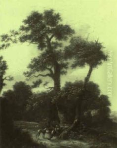 Hunter And His Dog At Rest Under A Tree by Anthonie Waterloo
