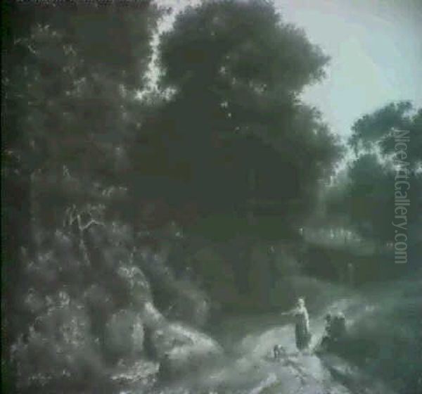 Wooded Landscape With Peasants On A Road - view 1
