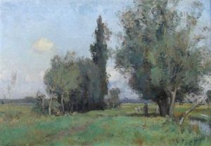 Shepherdess And Sheep In A Pastoral Landscape by Sir Ernest Albert Waterlow