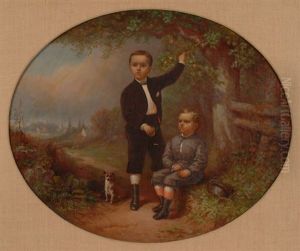 Young Boys In Orchard W/dog Young Boys In Orchard W/dog