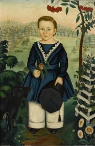 Portrait Of A Boy And A Dog In A Landscape by Susan C. Waters