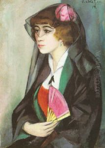 Junge Frau Mit Facher by Otto Von Waetjen