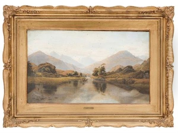 Paisaje Montanoso Con Rio Y Navegantes - view 1